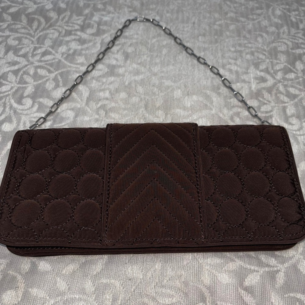 Vera Bradley Dazzle Clutch Espresso Brown Quilted Beaded Pom Pom Purse - Picture 9 of 12